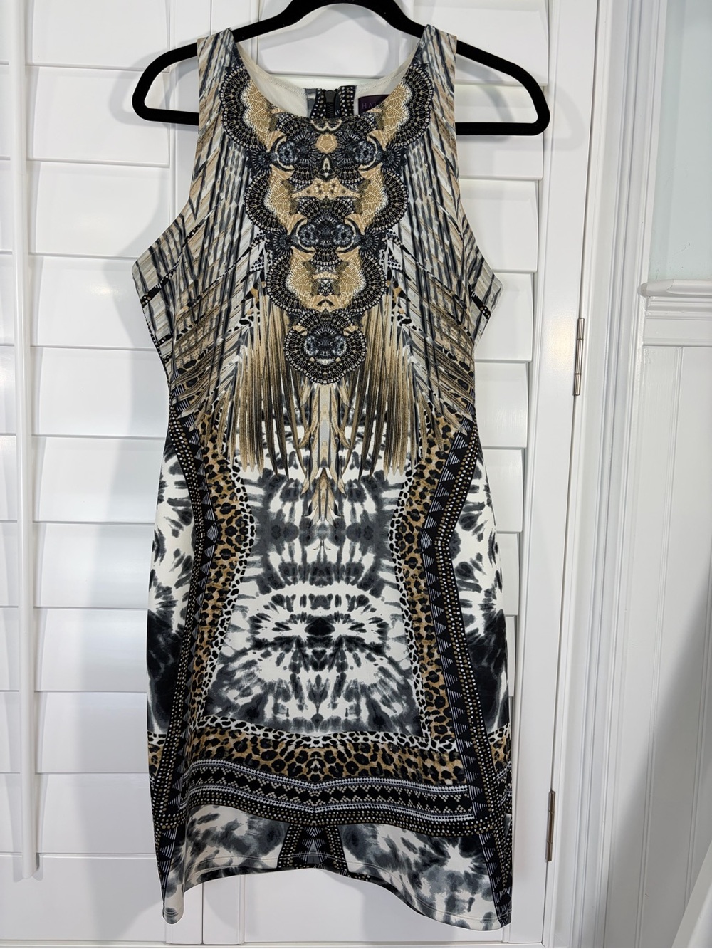 Hale Bob Black Animal-Print Mini Dress (L)